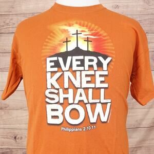 Every Knee Shall Bow Shirt Large Christian Cross Bible Verse Jesus Tee